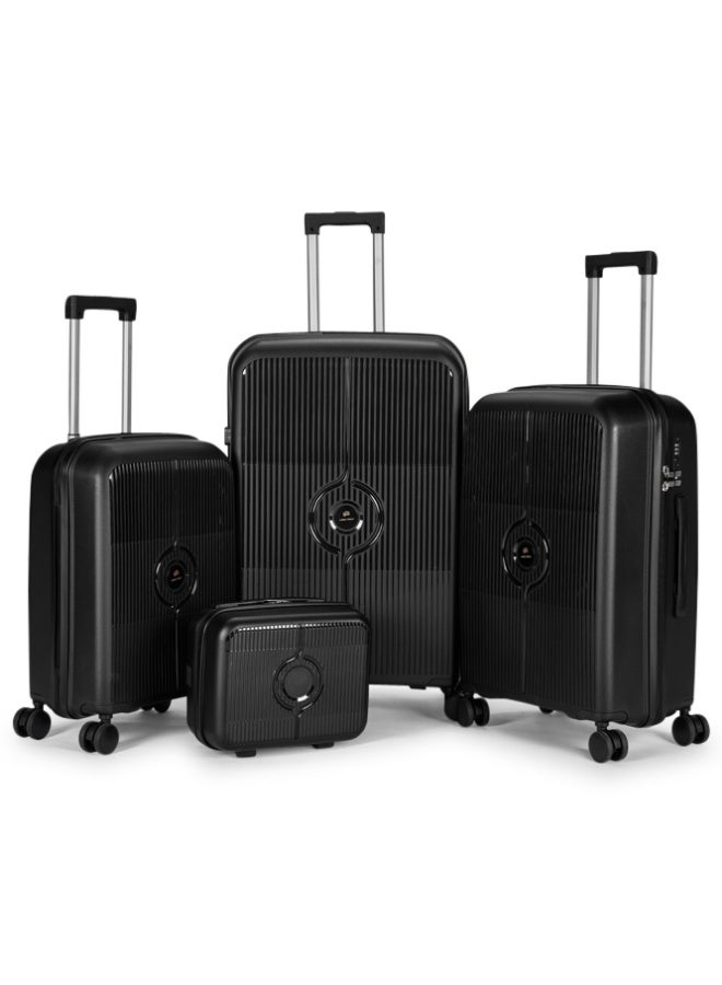 LIMRA Travel Bags 4-Piece Hard Shell Luggage Set Durable Polypropylene Suitcases with Spinner Wheels Dark Black - Image 1